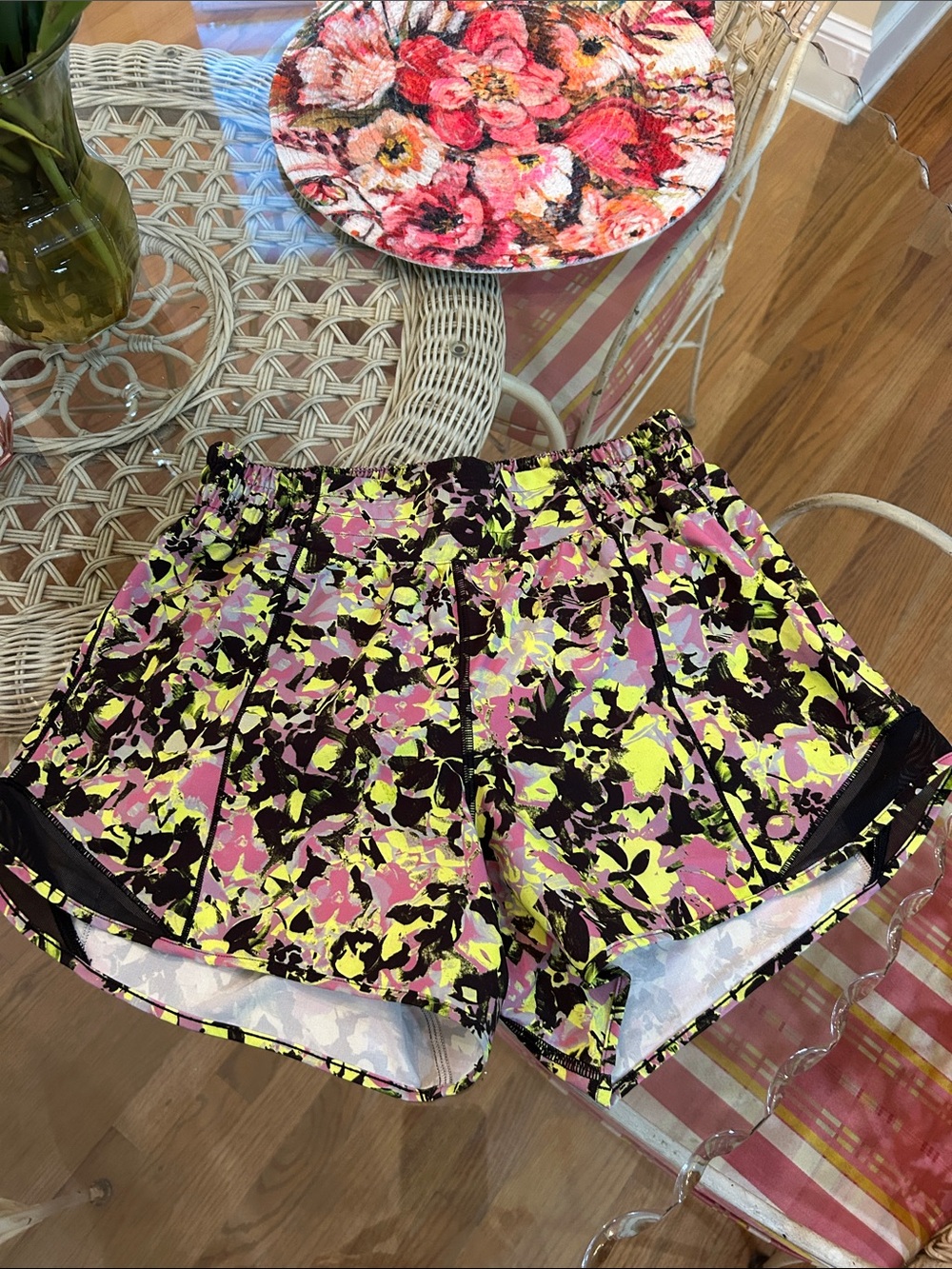 lululemon athletica Pink, Yellow & Black Floral-Print Athletic Shorts